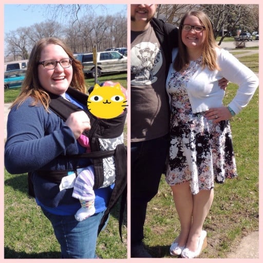 Before and After 42 lbs Fat Loss 5'1 Female 218 lbs to 176 lbs