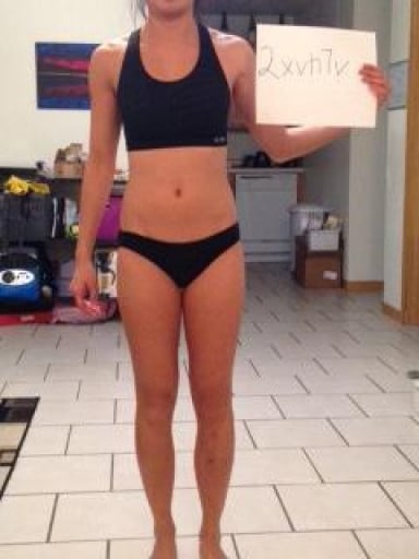 A before and after photo of a 5'3" female showing a snapshot of 106 pounds at a height of 5'3