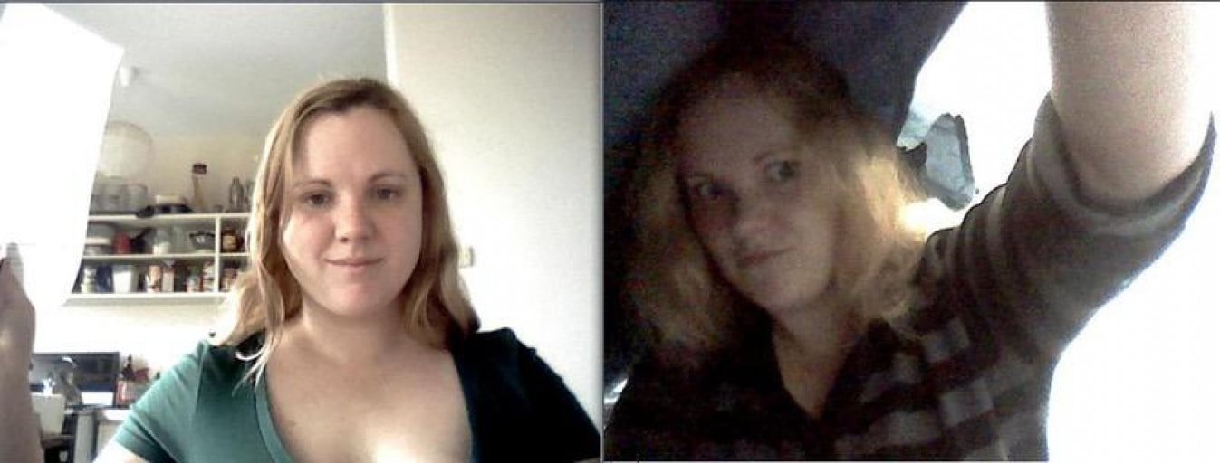 A before and after photo of a 5'6" female showing a weight loss from 220 pounds to 200 pounds. A net loss of 20 pounds.