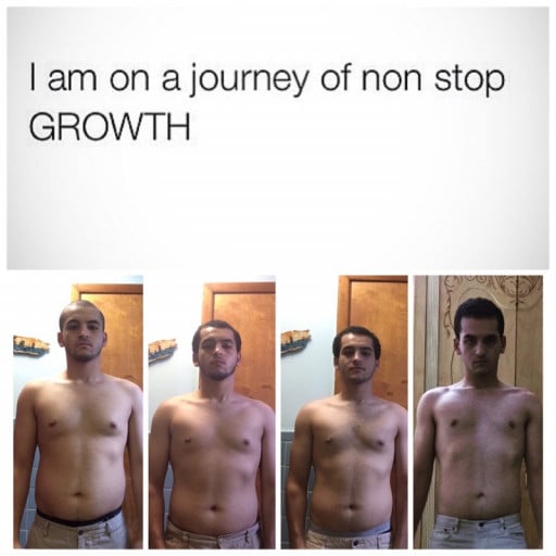 A progress pic of a 5'6" man showing a fat loss from 180 pounds to 160 pounds. A net loss of 20 pounds.