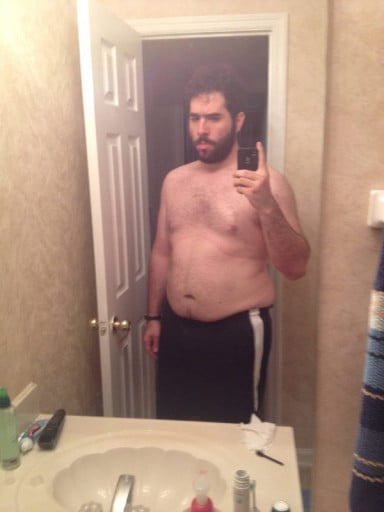 A before and after photo of a 6'0" male showing a fat loss from 280 pounds to 205 pounds. A net loss of 75 pounds.