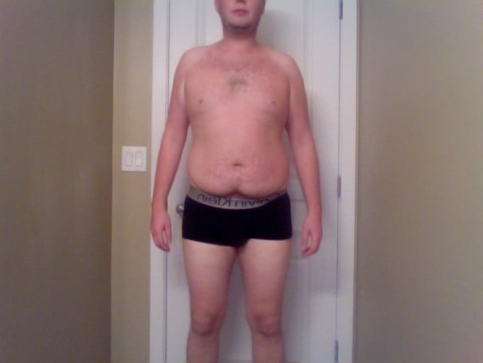 A before and after photo of a 6'1" male showing a snapshot of 225 pounds at a height of 6'1