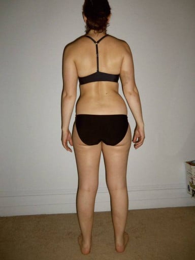 A before and after photo of a 5'5" female showing a snapshot of 133 pounds at a height of 5'5