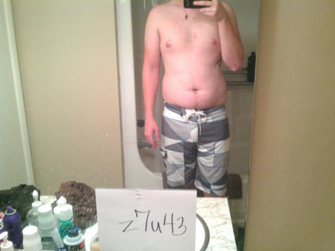 A before and after photo of a 6'2" male showing a snapshot of 220 pounds at a height of 6'2