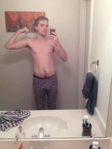 A picture of a 6'0" male showing a weight gain from 160 pounds to 175 pounds. A total gain of 15 pounds.