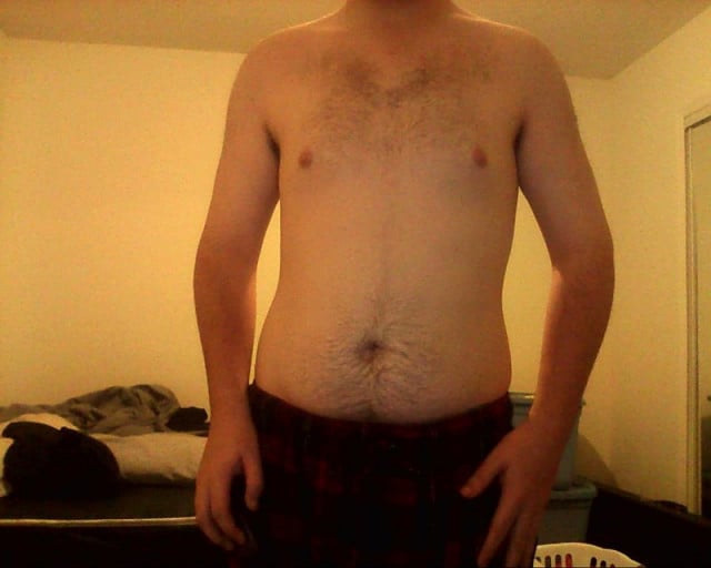 A photo of a 5'10" man showing a weight loss from 218 pounds to 174 pounds. A respectable loss of 44 pounds.