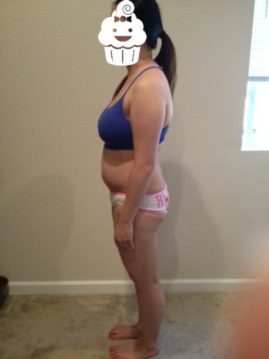 A progress pic of a 5'4" woman showing a snapshot of 145 pounds at a height of 5'4