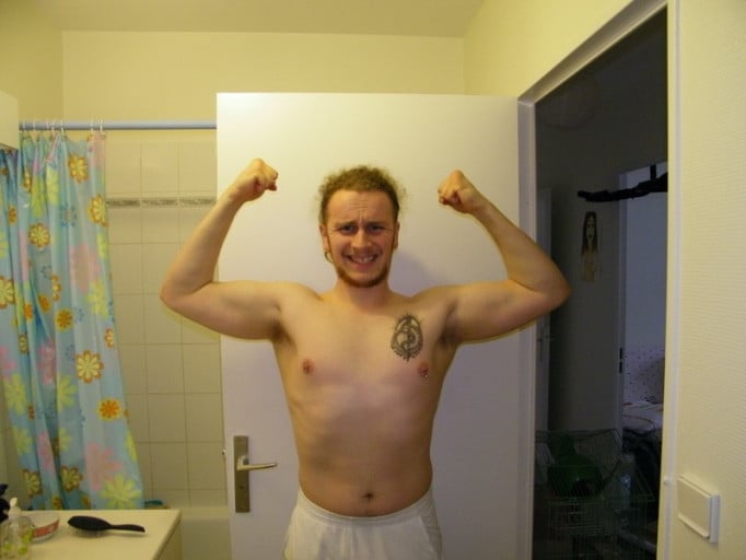 A photo of a 5'10" man showing a fat loss from 185 pounds to 175 pounds. A net loss of 10 pounds.