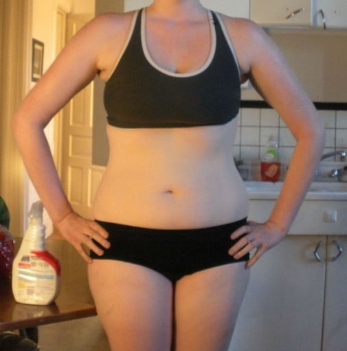 A before and after photo of a 5'11" female showing a snapshot of 180 pounds at a height of 5'11