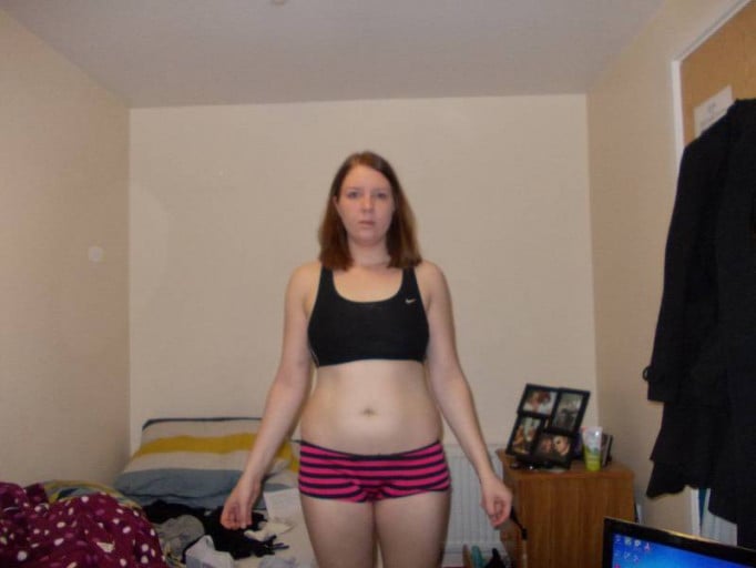 A picture of a 5'6" female showing a weight cut from 173 pounds to 157 pounds. A respectable loss of 16 pounds.