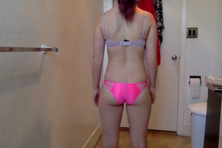 A progress pic of a 5'2" woman showing a snapshot of 108 pounds at a height of 5'2