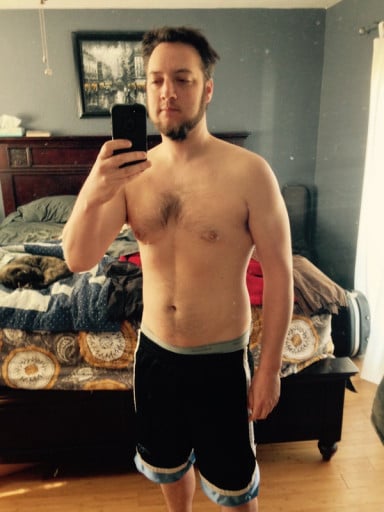 A picture of a 6'2" male showing a weight loss from 225 pounds to 187 pounds. A net loss of 38 pounds.