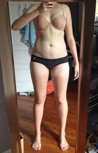 A progress pic of a 5'9" woman showing a snapshot of 148 pounds at a height of 5'9