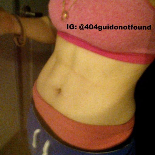 A picture of a 5'2" female showing a weight cut from 145 pounds to 125 pounds. A respectable loss of 20 pounds.