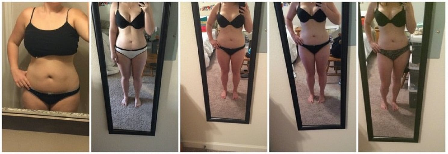 A picture of a 5'2" female showing a weight loss from 162 pounds to 149 pounds. A respectable loss of 13 pounds.