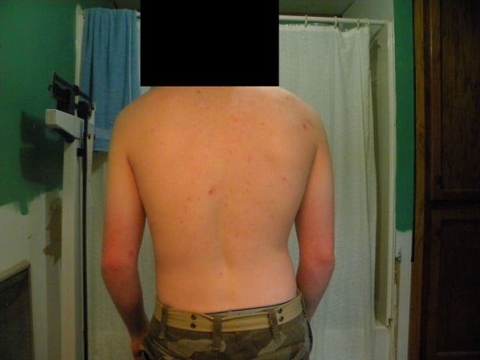 A before and after photo of a 5'7" male showing a snapshot of 150 pounds at a height of 5'7