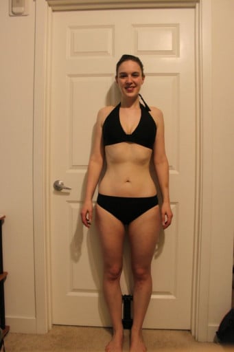 A before and after photo of a 5'6" female showing a snapshot of 127 pounds at a height of 5'6