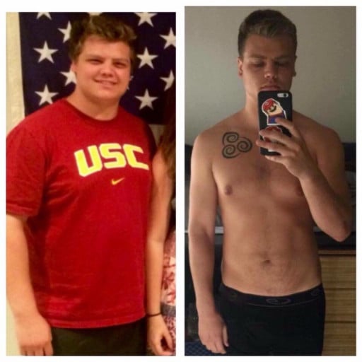 A photo of a 5'9" man showing a weight cut from 217 pounds to 167 pounds. A total loss of 50 pounds.
