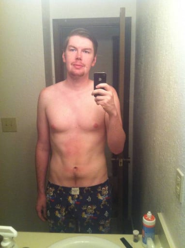 A progress pic of a 6'2" man showing a weight loss from 205 pounds to 175 pounds. A net loss of 30 pounds.