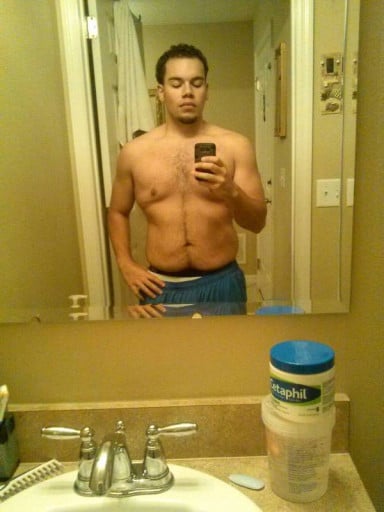 A picture of a 5'6" male showing a weight loss from 274 pounds to 206 pounds. A respectable loss of 68 pounds.