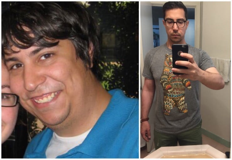 A picture of a 5'5" male showing a weight loss from 260 pounds to 176 pounds. A total loss of 84 pounds.
