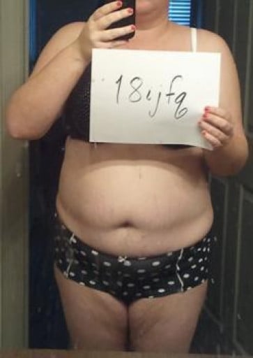 A before and after photo of a 5'6" female showing a snapshot of 212 pounds at a height of 5'6