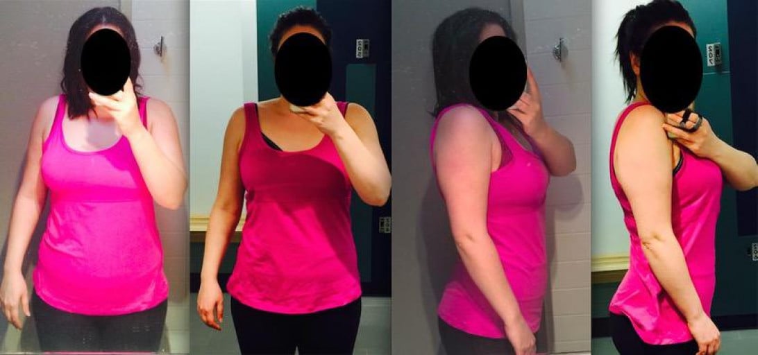 A progress pic of a 5'5" woman showing a fat loss from 191 pounds to 163 pounds. A total loss of 28 pounds.