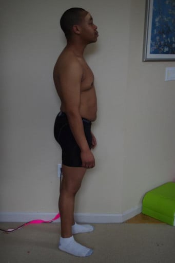 A before and after photo of a 5'6" male showing a snapshot of 175 pounds at a height of 5'6