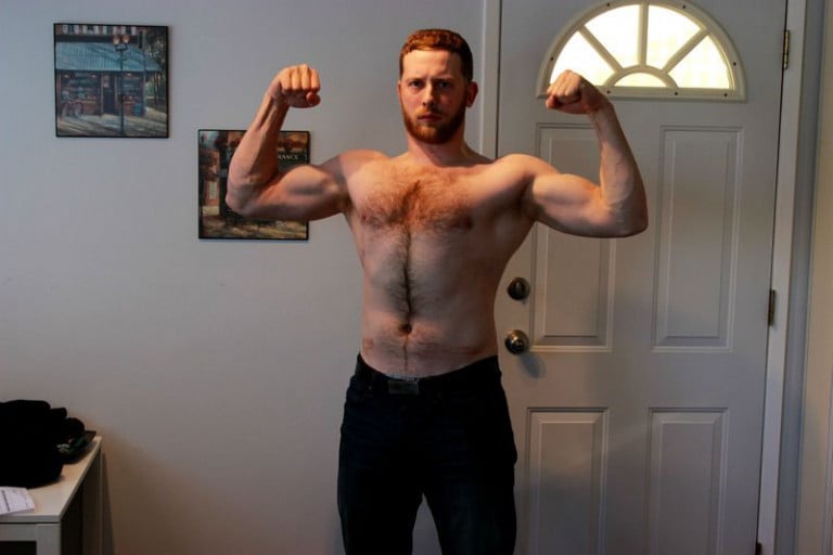 A before and after photo of a 6'1" male showing a snapshot of 212 pounds at a height of 6'1