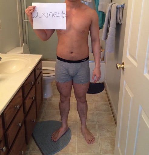 A picture of a 5'6" male showing a snapshot of 153 pounds at a height of 5'6