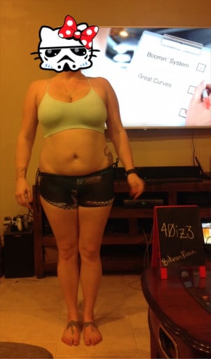 A photo of a 5'4" woman showing a snapshot of 173 pounds at a height of 5'4