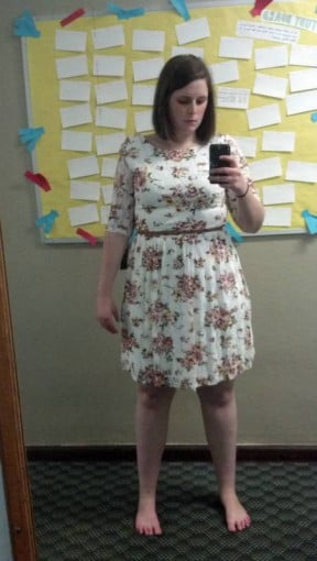 A photo of a 5'8" woman showing a snapshot of 195 pounds at a height of 5'8