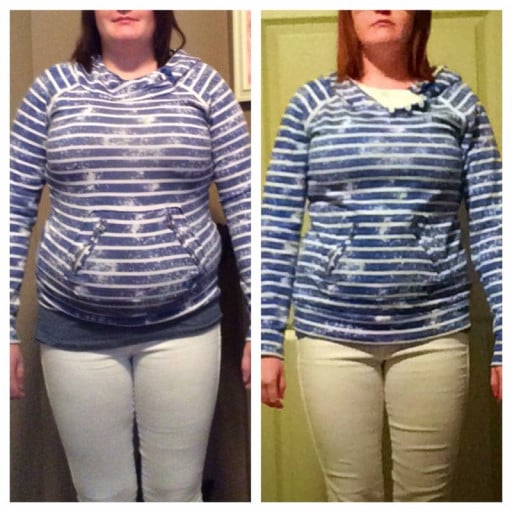 A before and after photo of a 5'3" female showing a weight loss from 177 pounds to 130 pounds. A respectable loss of 47 pounds.