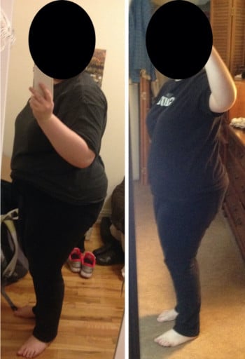 A picture of a 5'4" female showing a weight loss from 250 pounds to 214 pounds. A total loss of 36 pounds.