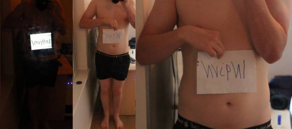 A before and after photo of a 6'4" male showing a snapshot of 195 pounds at a height of 6'4