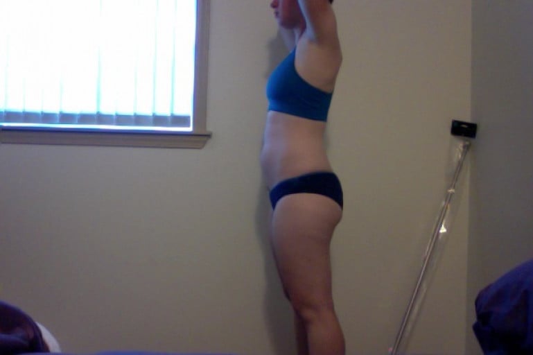 A progress pic of a 5'3" woman showing a snapshot of 145 pounds at a height of 5'3