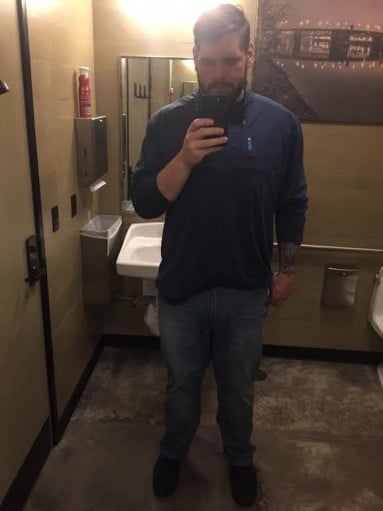 A progress pic of a 6'8" man showing a weight cut from 478 pounds to 305 pounds. A net loss of 173 pounds.