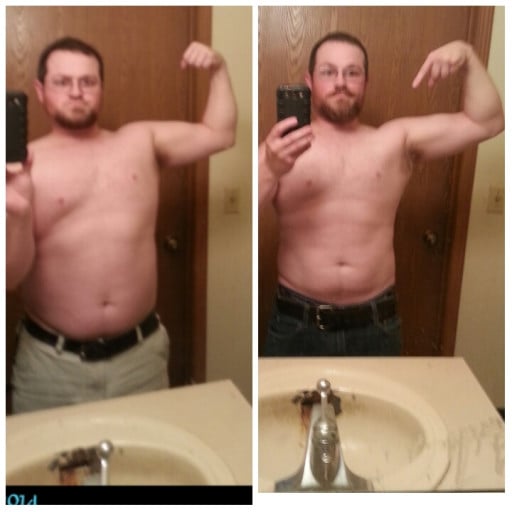 A photo of a 5'5" man showing a weight cut from 196 pounds to 180 pounds. A net loss of 16 pounds.
