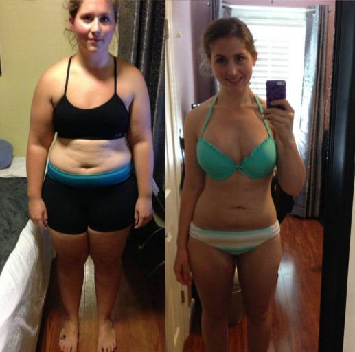 A photo of a 5'8" woman showing a weight cut from 250 pounds to 162 pounds. A net loss of 88 pounds.