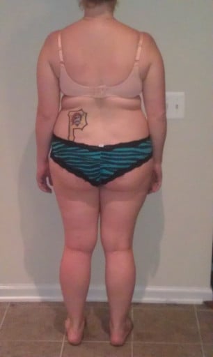 A before and after photo of a 5'4" female showing a snapshot of 181 pounds at a height of 5'4