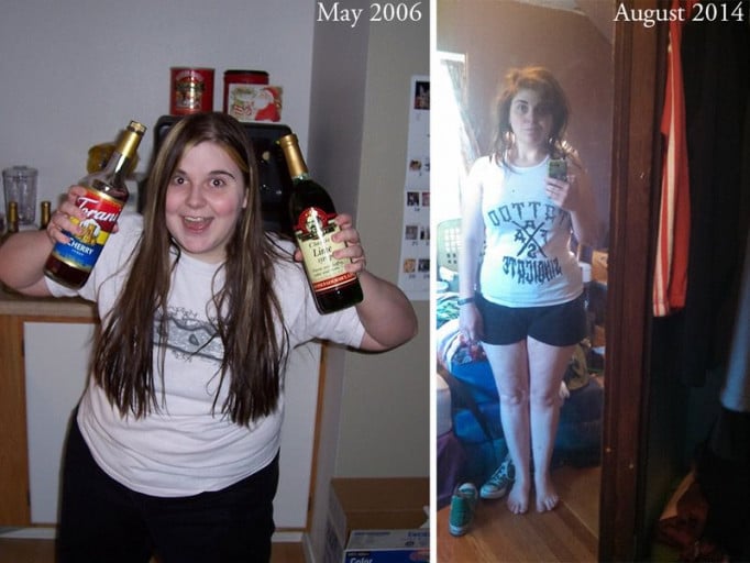 A before and after photo of a 5'4" female showing a weight cut from 225 pounds to 168 pounds. A respectable loss of 57 pounds.