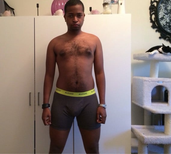 A before and after photo of a 6'2" male showing a snapshot of 200 pounds at a height of 6'2