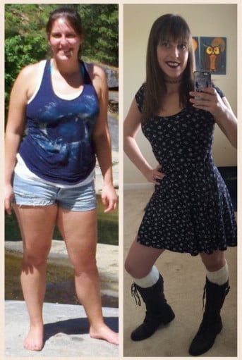 A photo of a 5'6" woman showing a weight cut from 175 pounds to 135 pounds. A respectable loss of 40 pounds.