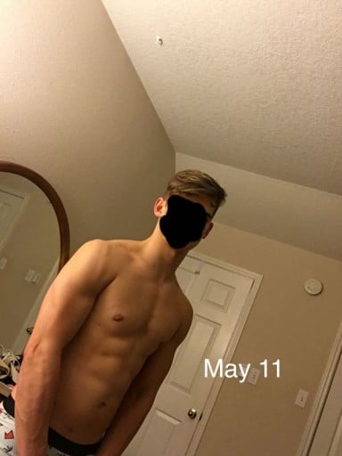 A picture of a 6'0" male showing a weight gain from 153 pounds to 170 pounds. A net gain of 17 pounds.