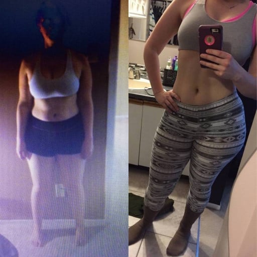 A before and after photo of a 5'4" female showing a weight reduction from 188 pounds to 154 pounds. A total loss of 34 pounds.