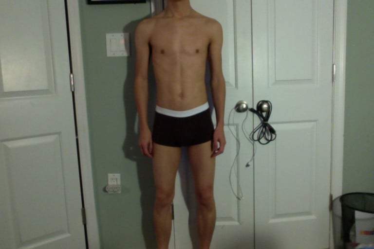 A before and after photo of a 5'8" male showing a snapshot of 110 pounds at a height of 5'8