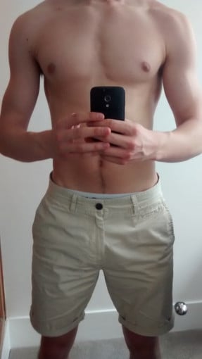 A picture of a 6'3" male showing a muscle gain from 143 pounds to 170 pounds. A net gain of 27 pounds.