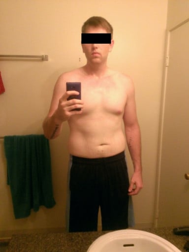A picture of a 6'6" male showing a fat loss from 268 pounds to 238 pounds. A total loss of 30 pounds.