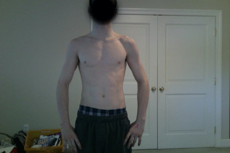 A before and after photo of a 5'9" male showing a muscle gain from 137 pounds to 160 pounds. A net gain of 23 pounds.