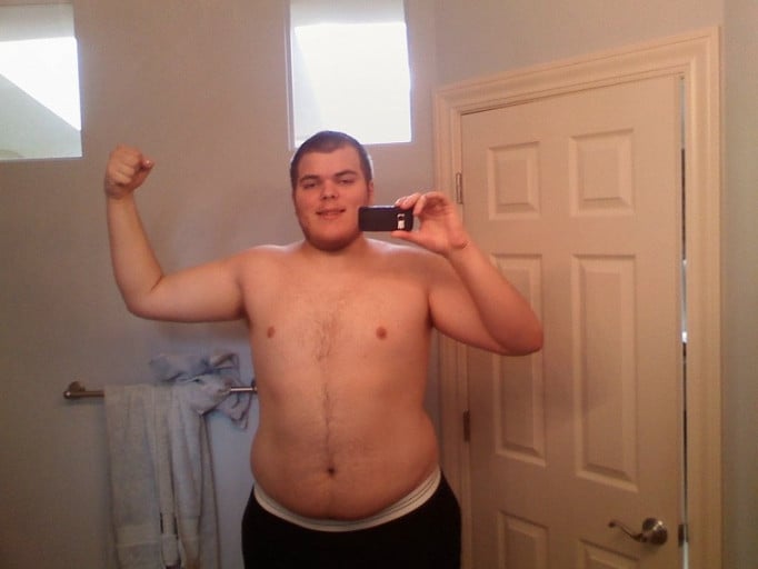 A progress pic of a 6'6" man showing a weight loss from 375 pounds to 140 pounds. A respectable loss of 235 pounds.
